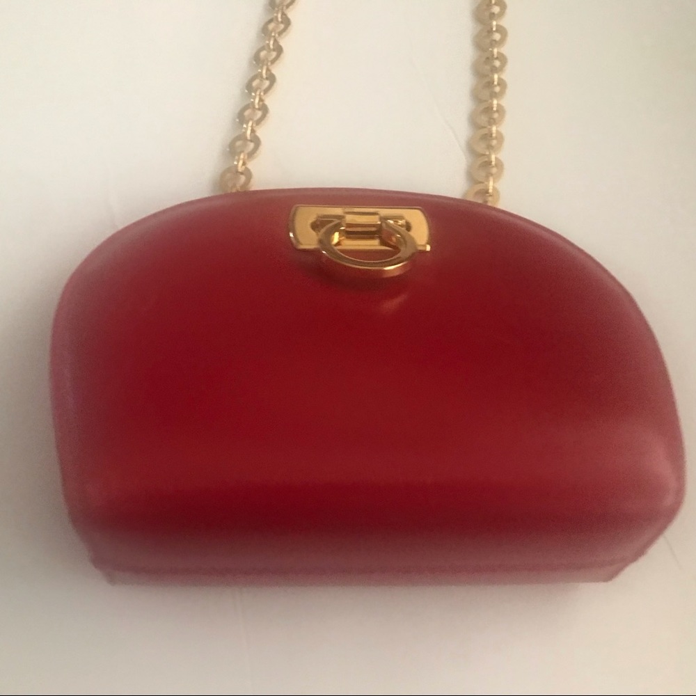 Red Salvatore Ferragamo Small Gancini Bag Gold Tone Original Owner Holiday